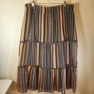 Christopher & Banks XL‎ Bohemian Maxi Skirt Women's Striped Tiered Ruffle